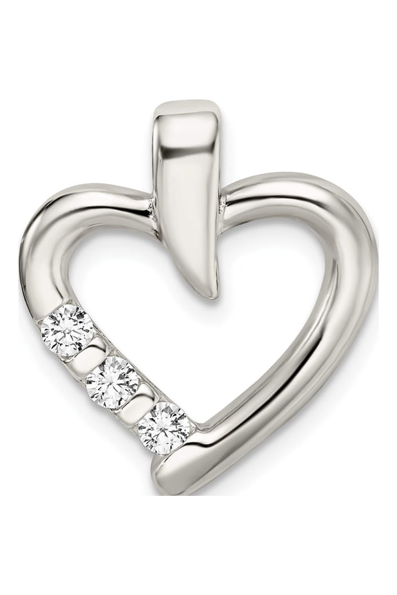 Sterling Silver Polished With Cz Heart Slide (20 X 18) Made In India qp4924