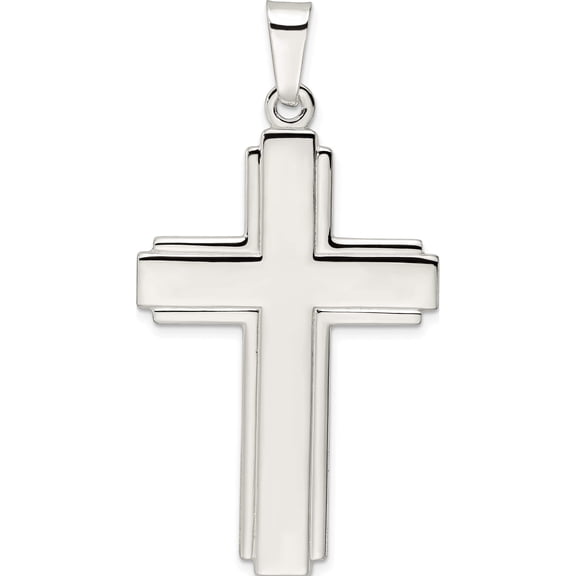 Jewelry by Sweet Pea Sterling Silver Polished w/Edge Lines Large Latin Cross Pendant