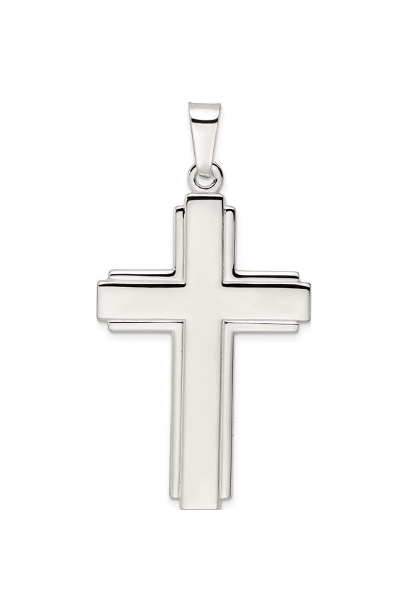 Sterling Silver Polished With Edge Lines Large Latin Cross Pendant (56.7 X 30.07) Made In India qc11115