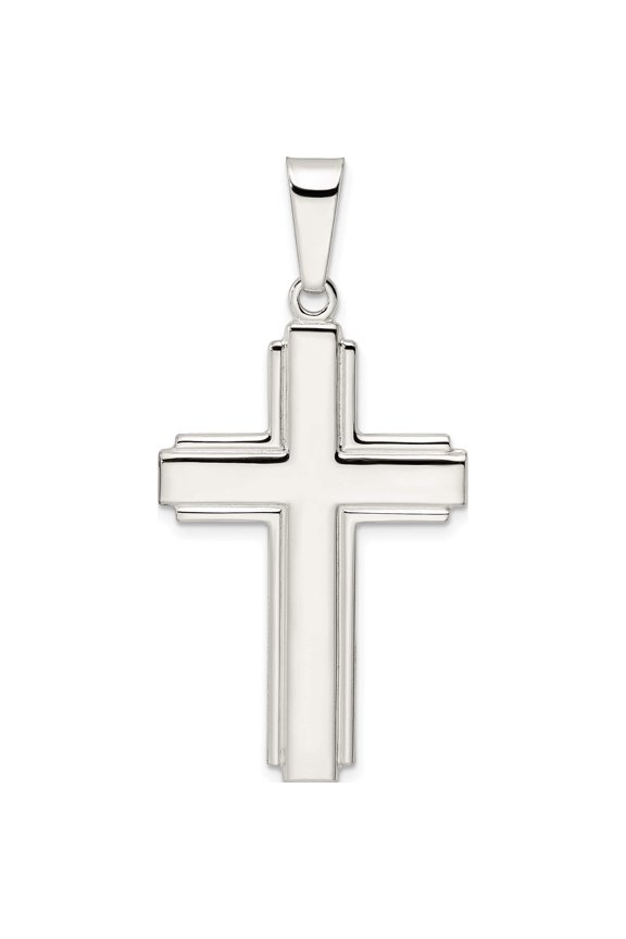 Sterling Silver Polished With Edge Lines Latin Cross Pendant (48.32 X 23.84) Made In India qc11114