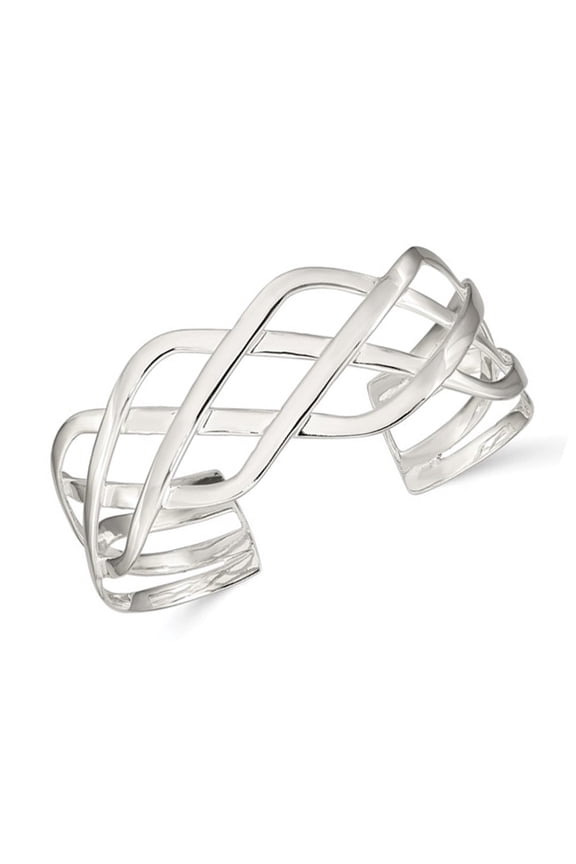 Gem & Harmony Sterling Silver Polished Woven Design Cuff Bangle Bracelet for Women