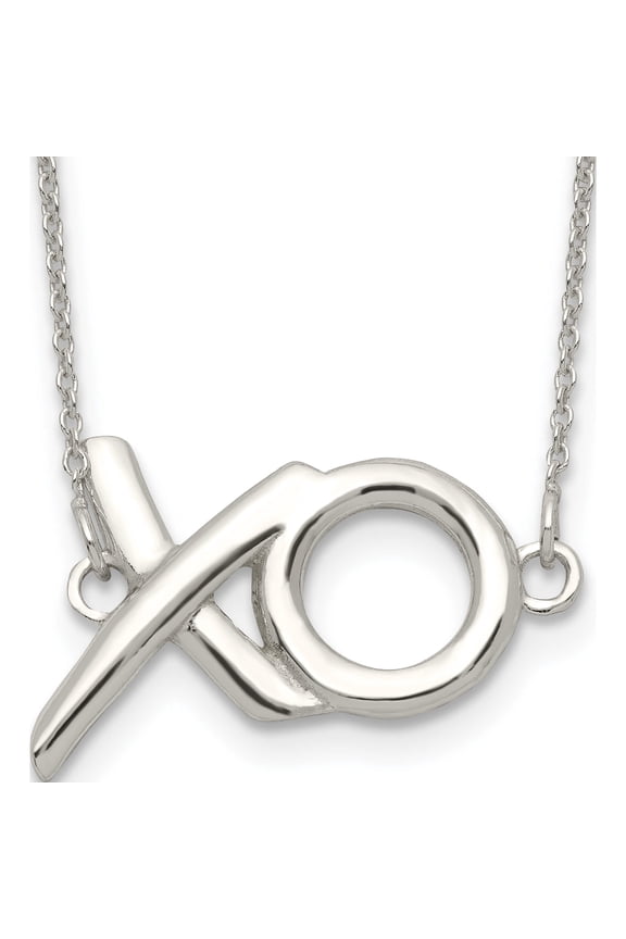 Sterling Silver Polished Xo With 2In. Ext. Necklace Made In India qg3728-16