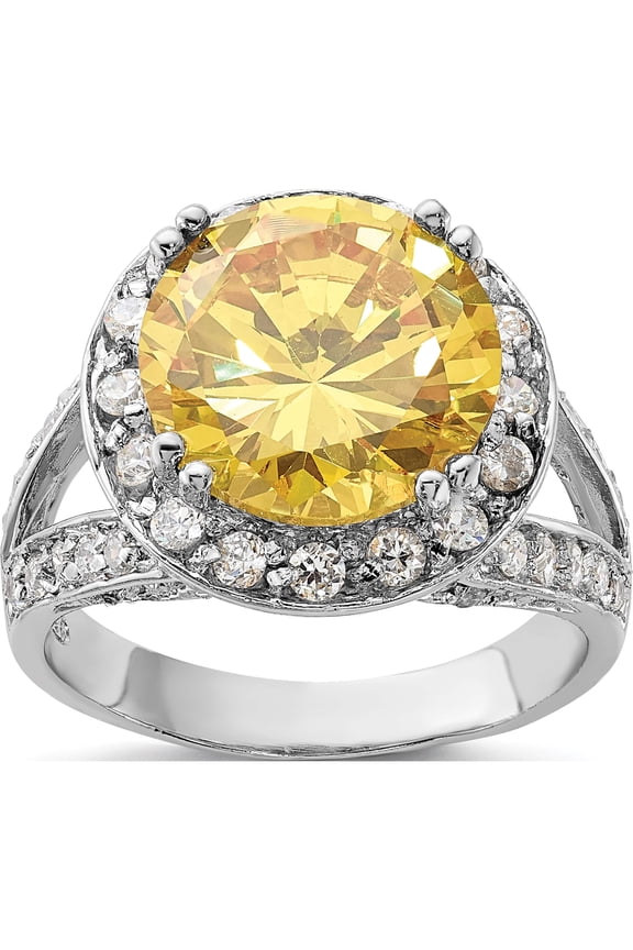 Sterling Silver Polished Yellow & Clear CZ Ring