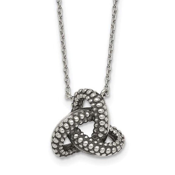 Sterling Silver Polished and Antiqued Beaded Trinity Charm 16 inch Necklace
