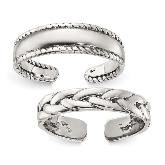 Sterling Silver Polished and Antiqued Set of 2 Toe Rings