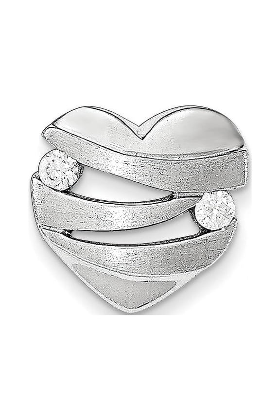 Finest Gold Sterling Silver Polished & Brushed CZ Heart Chain Slide