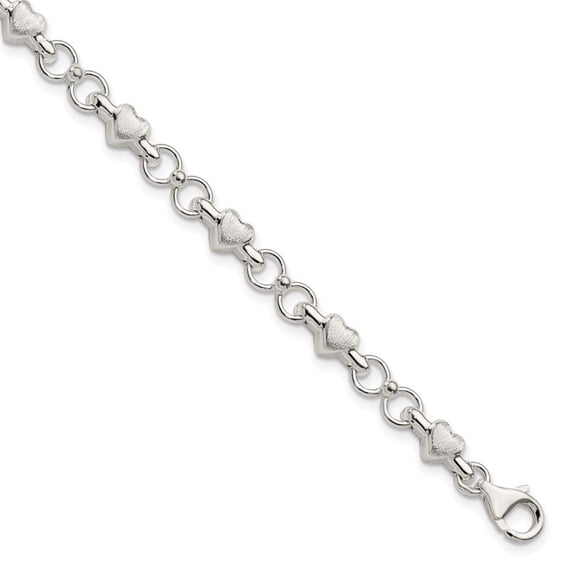 Sterling Silver Polished and Brushed Hearts and Circles Bracelet QG3310