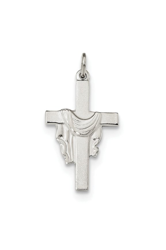 Sterling Silver Polished and Satin Draped Cross Pendant