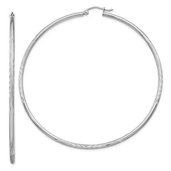 Sterling Silver Polished and Satin Sparkle-Cut Hoop Earrings - Measures 72x70mm Wide 2mm Thick