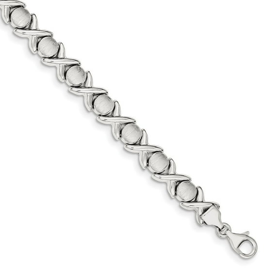 Sterling Silver Polished and Satin X And O Bracelet - 13.3 Grams - 8 Inch - Measures 9mm Wide