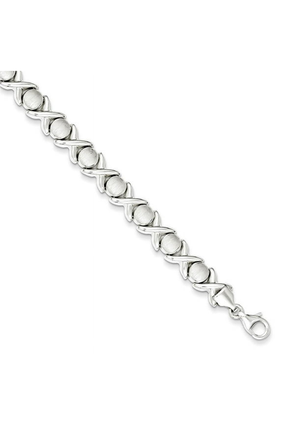 Sterling Silver Polished and Satin X and O Bracelet