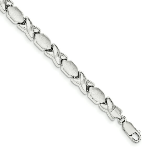 Sterling Silver Polished and Satin X and O Bracelet