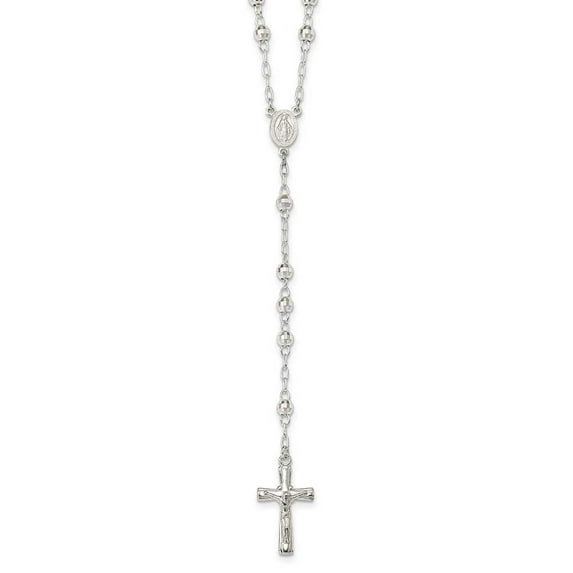 Sterling Silver Polished Rosary with Textured Beads Necklace