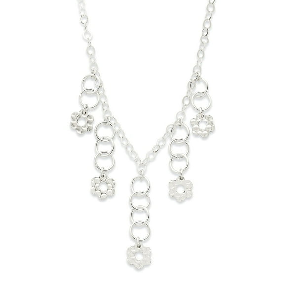 Sterling Silver Polished and Textured Flower Necklace - 8.9 Grams - 18 Inch