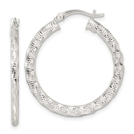 Finest Gold Sterling Silver Polished & Textured Twisted Hoop Earrings