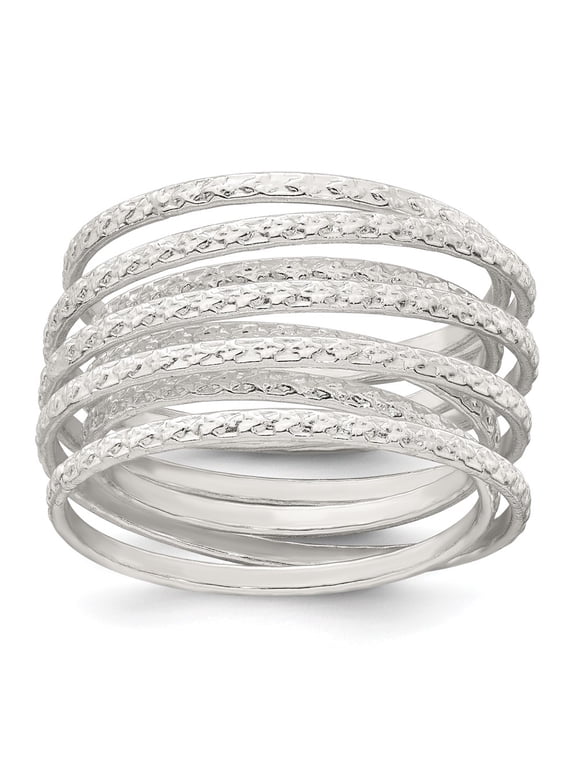 Sterling Silver Polished and Textured Wrapped Spring Size 6 Flexible Ring