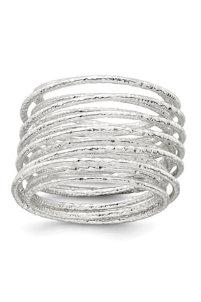 Sterling Silver Polished and Textured Wrapped Spring Size 6 Flexible Ring
