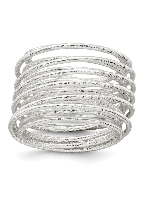 Sterling Silver Polished and Textured Wrapped Spring Size 6 Flexible Ring