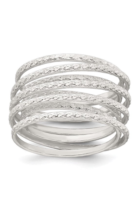 Sterling Silver Polished and Textured Wrapped Spring Size 7 Flexible Ring
