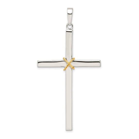 Sterling Silver Polished w/Rope Hollow Crucifix Pendant Charm