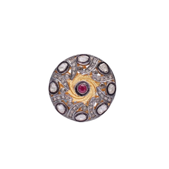Samriddhi Creations Sterling Silver Polki Diamond and Ruby Statement Ring – Antique-Style Jewelry for Women