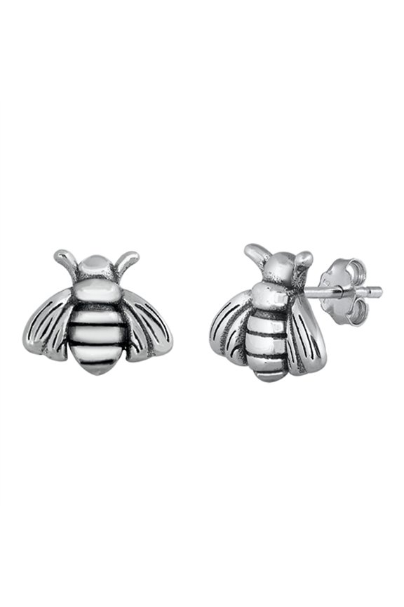 Sterling Silver Pollinator Bumblebee Bee Queen Nature Animal Oxidized Earrings Jewelry Female Unisex