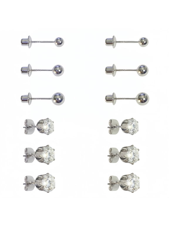 925 Silver Plated Post Small Stud Earrings for Women Men,Zirconia Earrings 14K Gold Plated Cartilage Earrings 6 Pairs