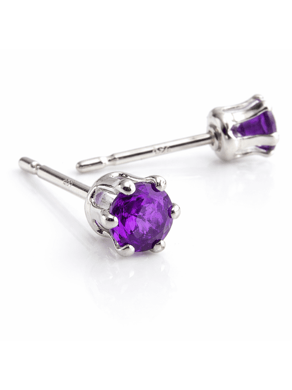 Sterling Silver Post Stud Piercing Earrings for Cartilage Tragus Helix Multiple Piercing Hypoallergenic Birthstone Jewelry for Women (Amethyst 3mm | 6 prongs)