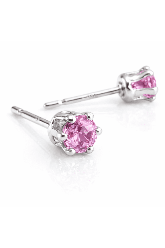 Sterling Silver Post Stud Piercing Earrings for Cartilage Tragus Helix Multiple Piercing Hypoallergenic Birthstone Jewelry for Women (Pink Tourmaline 3mm | 6 Prongs)