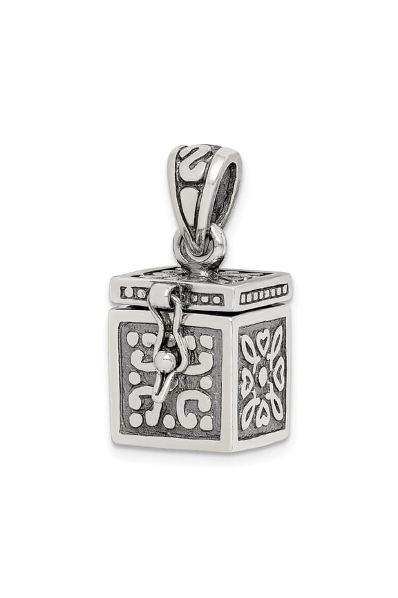 Sterling Silver Prayer Box Locket Pendant for Women with Floral Scroll Design, Hinged Keepsake Holder, Symbolic Spiritual Jewelry, Oxidized Vintage Style Necklace