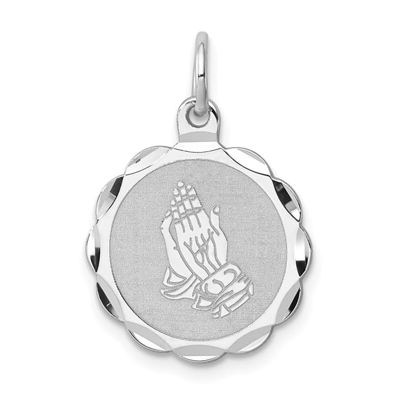 Sterling Silver Praying Hands Disc Charm Pendant