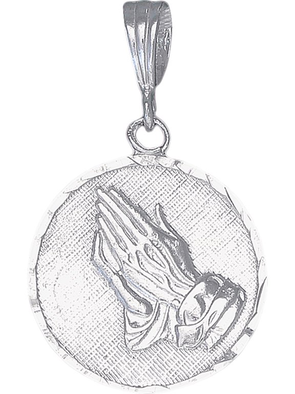 Sterling Silver Praying Hands Pedant Necklace Medallion 18" Chain