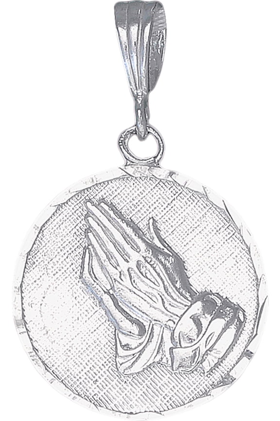 Sterling Silver Praying Hands Pedant Necklace Medallion 18" Chain