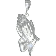EJEWELRYPLUS Sterling Silver Praying Hands Pendant Necklace Diamond Cut Finish. 24" Chain