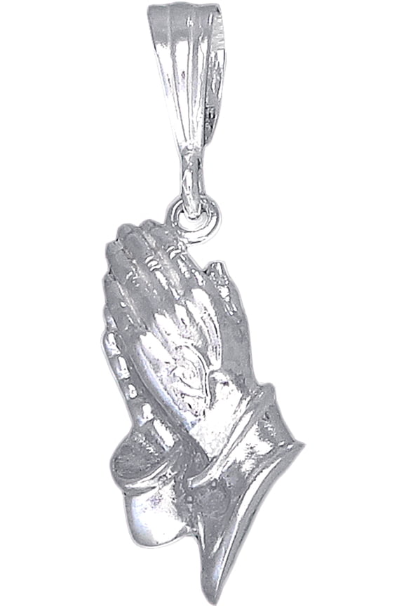 Sterling Silver Praying Hands Pendant Necklace with Diamond Cut Finish and 18 Chain