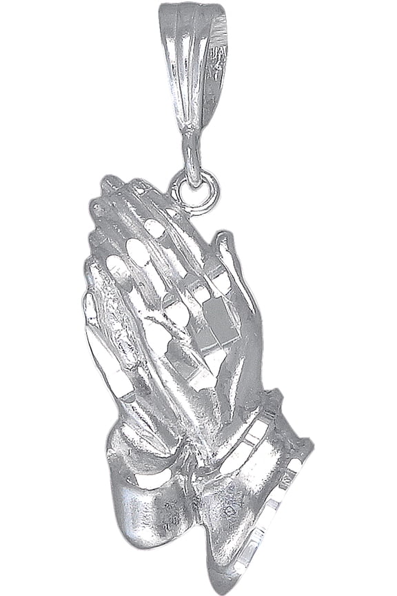 Sterling Silver Praying Hands Pendant Necklace with Diamond Cut Finish and 18 Chain