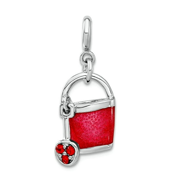 925 Sterling Silver Spring-Ring Pink Enameled and Crystal Bucket Charm 24x9mm Wide Charm for Women