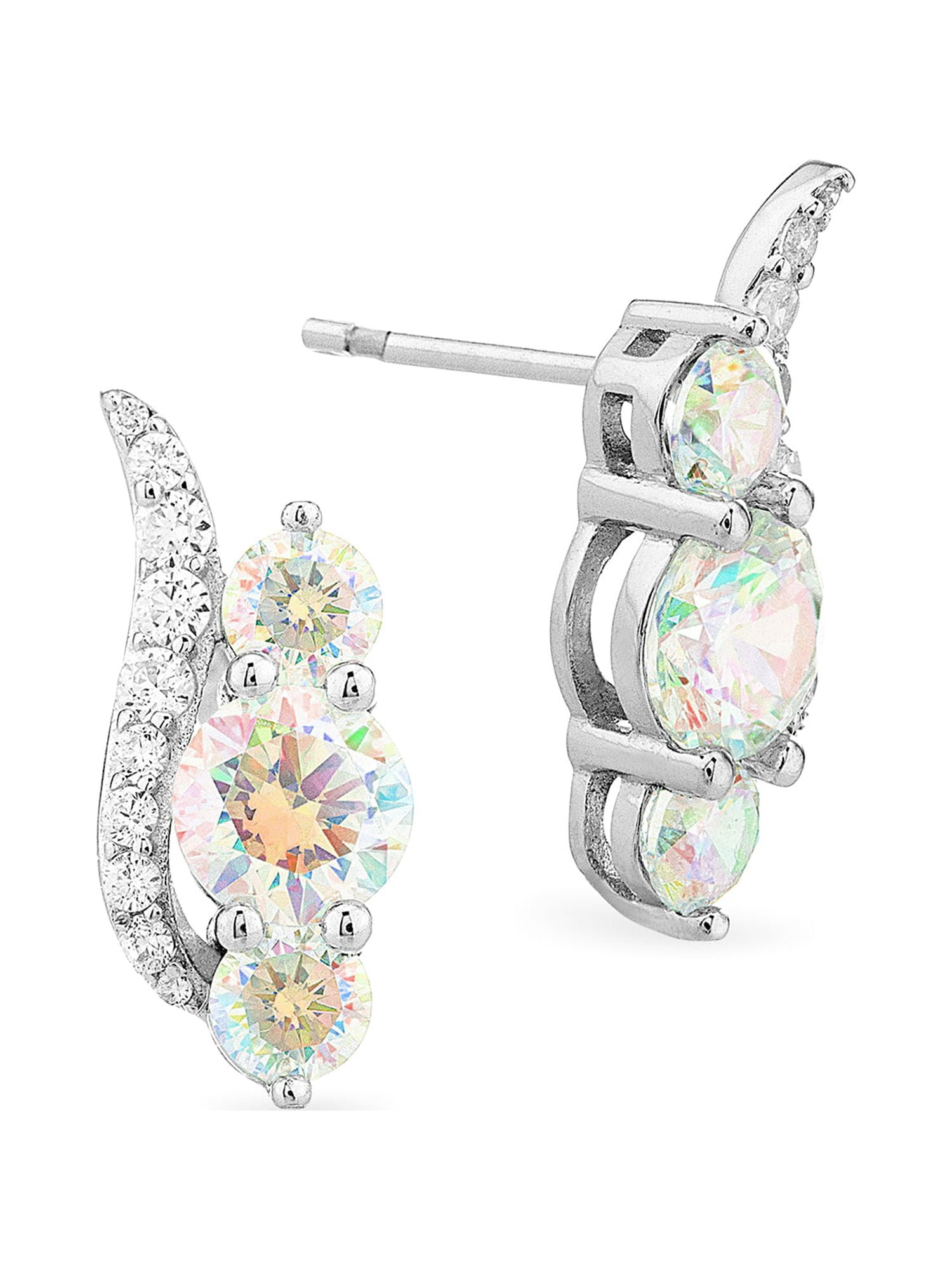 Sterling Silver Preciosa Cubic Zirconia 3 Stones Swirl Stud Earrings