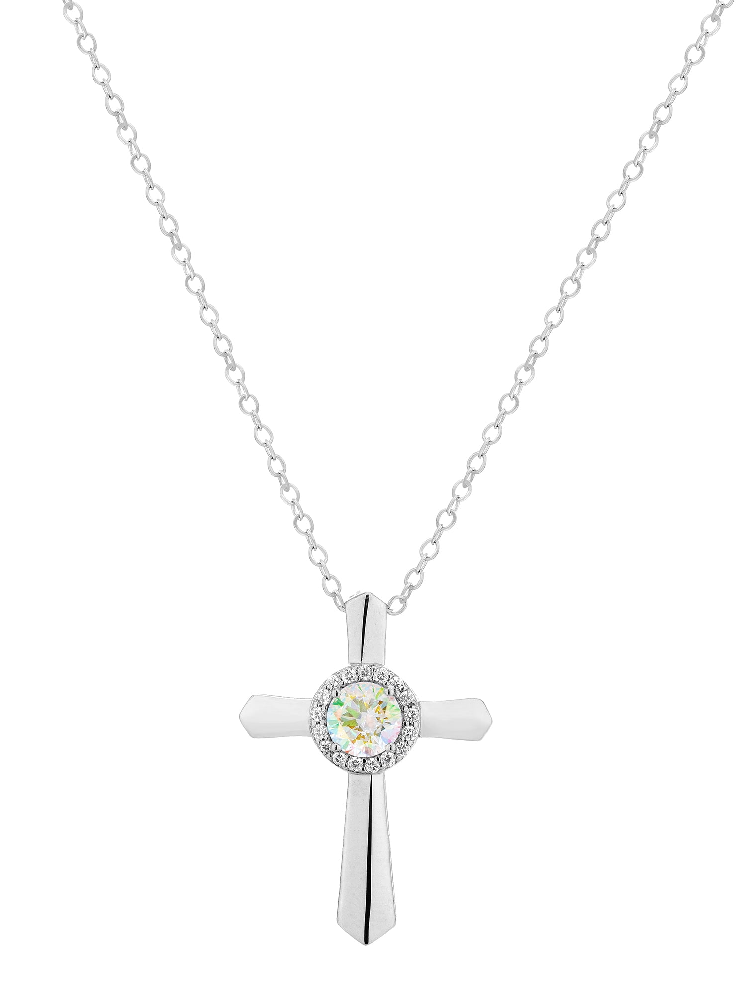 Sterling Silver Preciosa Cubic Zirconia Cross Necklace 18 Inches