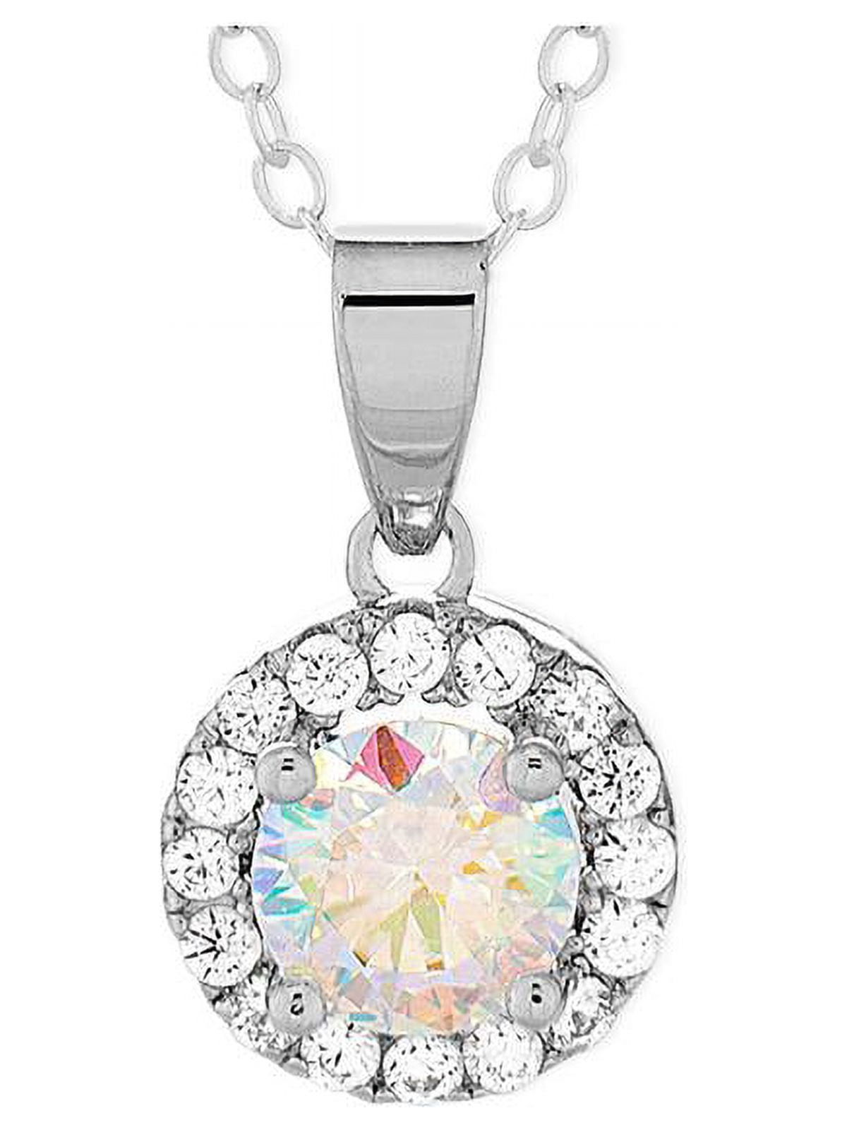Sterling Silver Preciosa Cubic Zirconia Halo Necklace 18 Inches