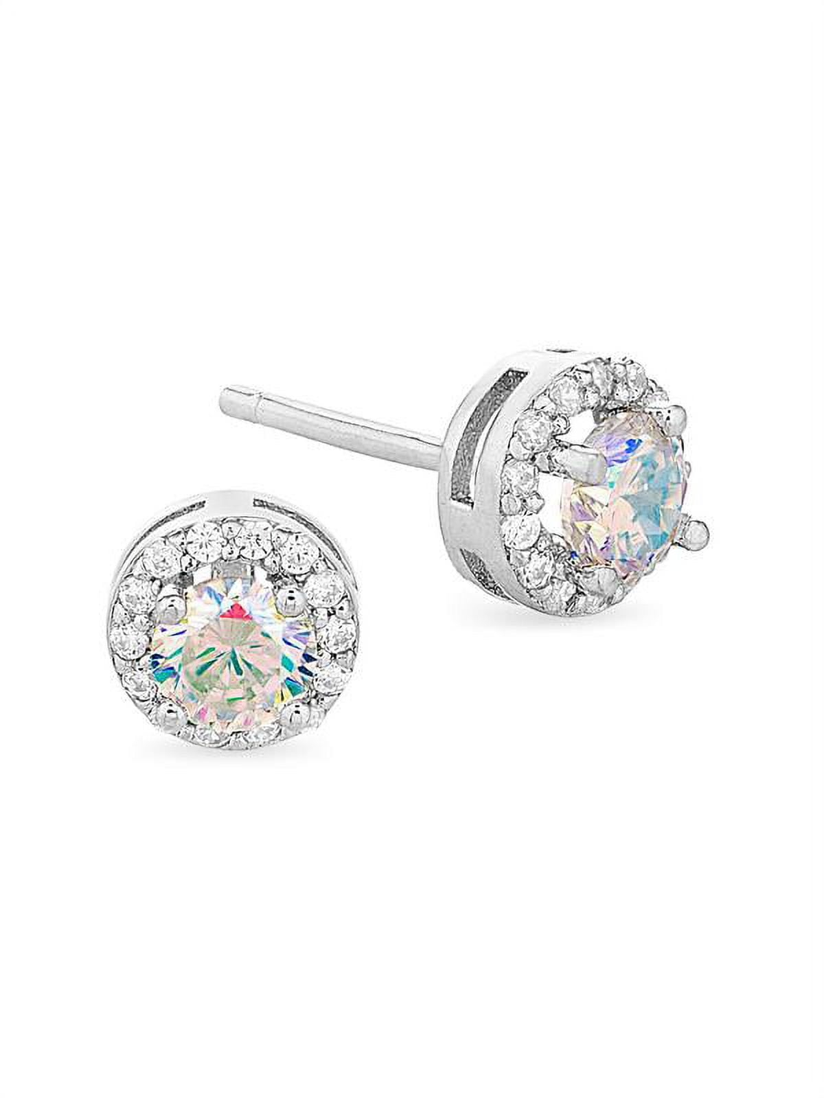 Sterling Silver Preciosa Cubic Zirconia Halo Stud Earrings