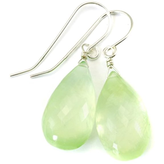 Sterling Silver Prehnite Earrings Micro Faceted Puffed Large Soft Green Teardrops Briolette Style Spyglass Designs Designed for Adult Women