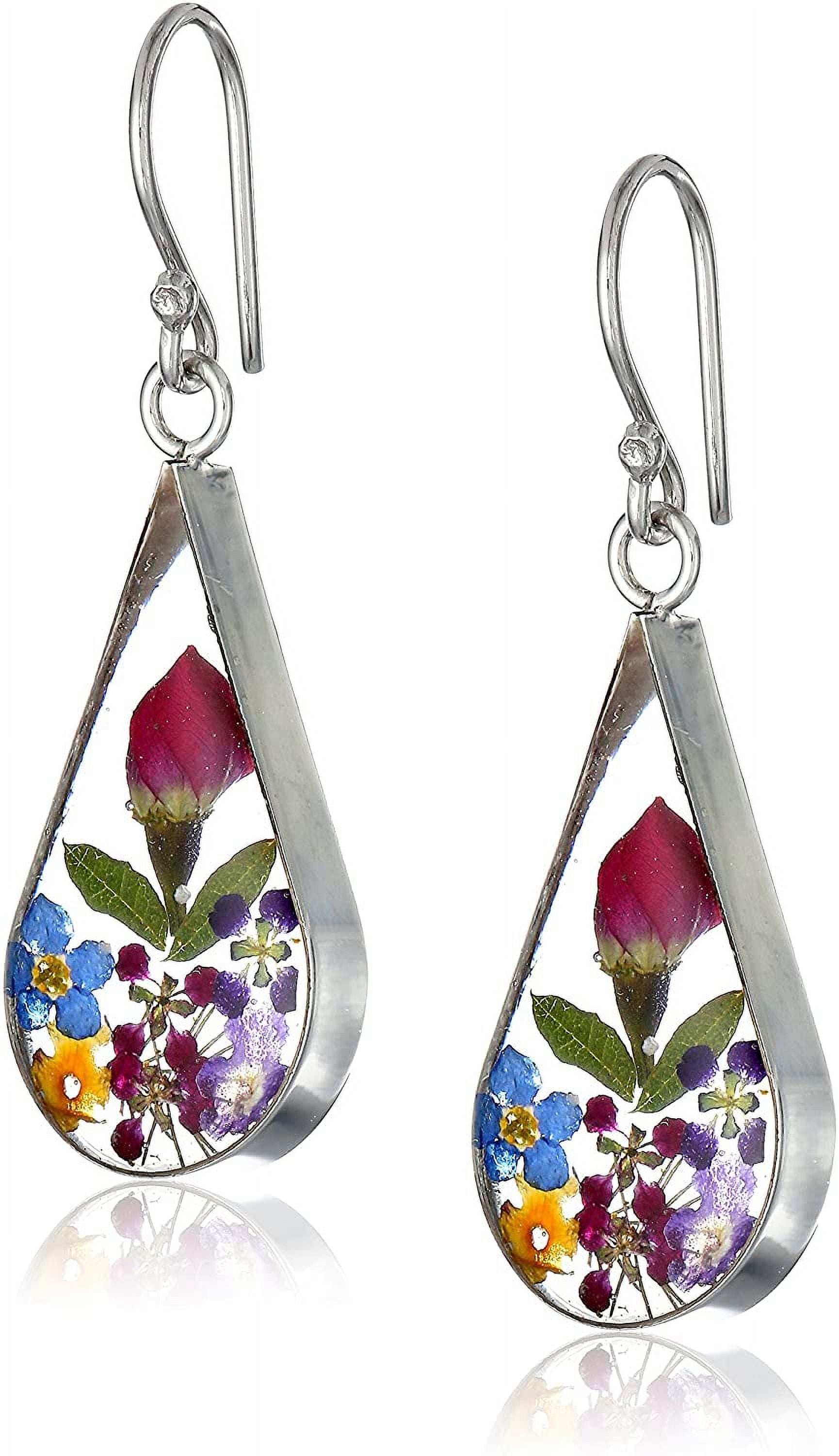 Sterling silver pressed flower teardrop earrings deals