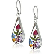 SIAONVR Sterling Silver Pressed Flower Teardrop Earrings