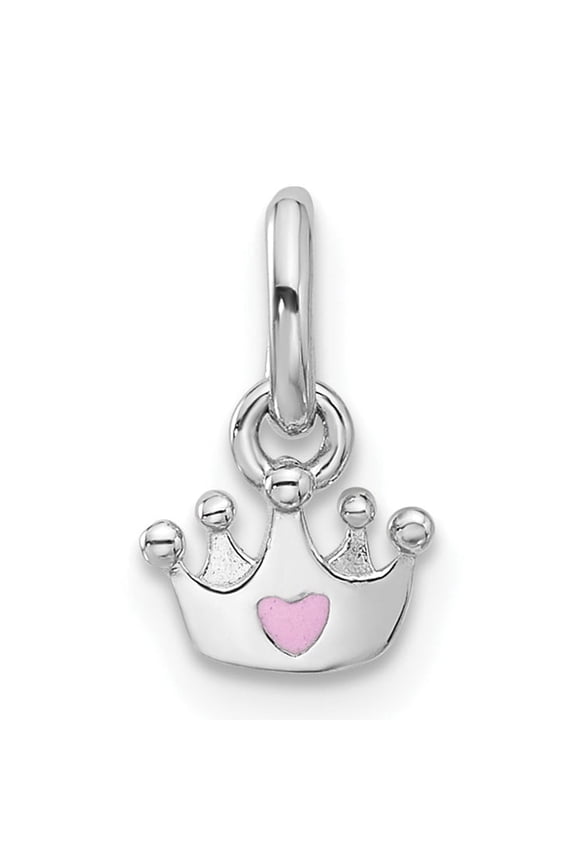Sterling Silver Princess Crown Charm Pendant with Pink Heart for Women and Teens, Dainty Royal Jewelry for Necklace or Bracelet, Fairy Tale Enamel Style Symbolizing Love and Elegance