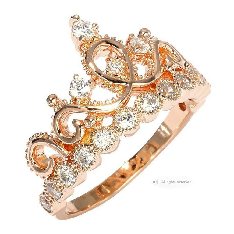 Sterling Silver Princess Crown Ring (Rose Gold Plated) (6