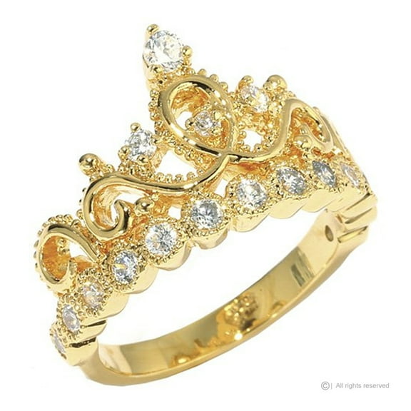 Sterling Silver Princess Crown Ring (Yellow Gold Plated)