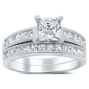 LaRaso & Co Sterling Silver Princess Cut Bridal Set Engagement CZ Wedding Ring Set In Sizes 4 5 6 7 8 9 10 11 12 7