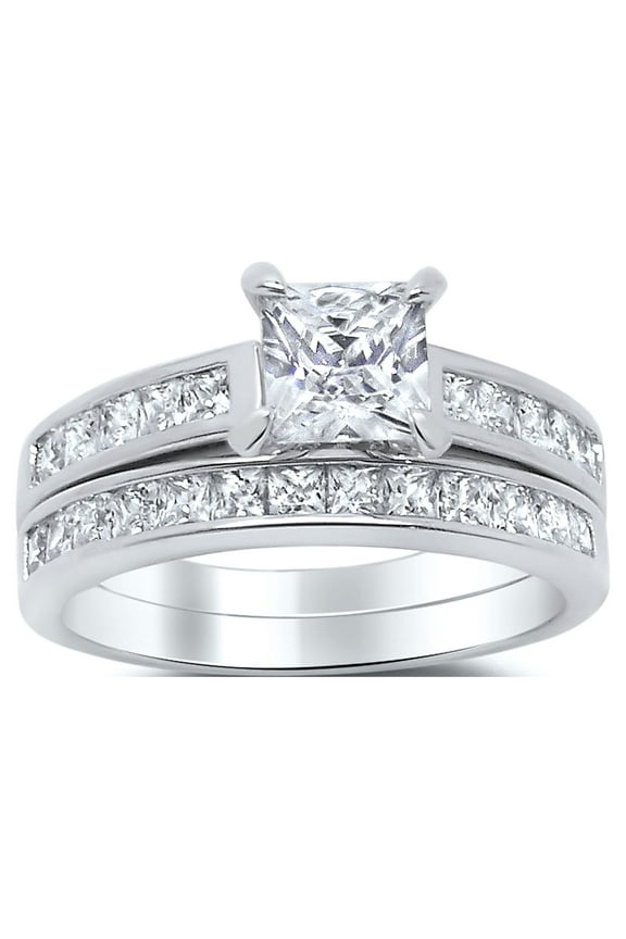 Sterling Silver Princess Cut Bridal Set Engagement CZ Wedding Ring Set In Sizes 4 5 6 7 8 9 10 11 12 7