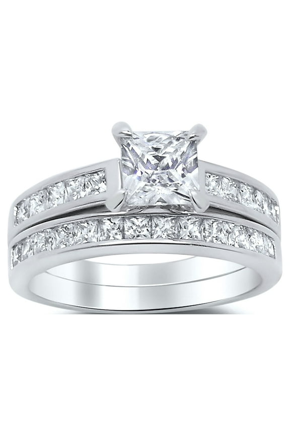 Sterling Silver Princess Cut Bridal Set Engagement CZ Wedding Ring Set Size 6